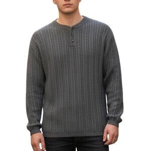 Vintage Bill Blass Sweater 90s Hand Framed Made in USA Henley Gray Striped XL